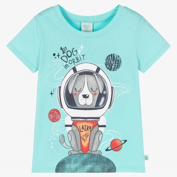 Never Worn! BOBOLI GIRLS BLUE DOG ASTRONAUT T-SHIRT - Picture 1 of 5